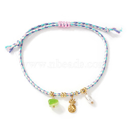 Bohemian 304 Stainless Steel Pineapple Charm Bracelets, Nylon Thread Braided Bracelets for Women, Lilac, 11.02 inch(28cm)(SN9746-2)