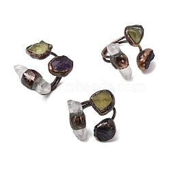 Natural Fluorite & Quartz Crystal Irregular Nugget Open Cuff Ring, Red Copper Brass Chunky Ring for Women, Cadmium Free & Lead Free, US Size 9 3/4(19.5mm)(RJEW-I082-07R-02A)