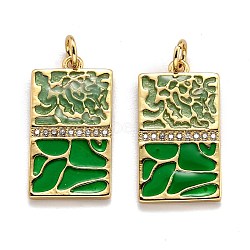 Brass Cubic Zirconia Pendants, Long-Lasting Plated, with Enamel, Rectangle, Real 18K Gold Plated, 22x12x2mm, Hole: 3.6mm(ZIRC-O044-06G)