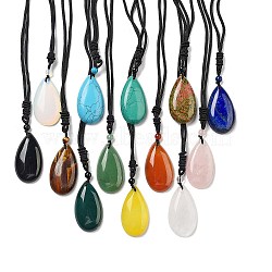 Gemstone Pendant Necklace with Nylon Cord for Women, Teardrop, 27.76~27.95 inch(70.5~71cm)(NJEW-L464-A)