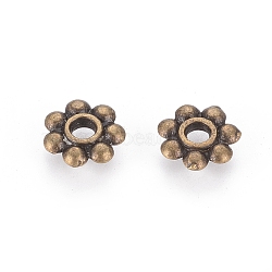 Tibetan Style Daisy Spacer Beads, Cadmium Free & Nickel Free & Lead Free, Flower, Antique Bronze, 6x1.3mm, Hole: 2mm, about 7690pcs/1000g(TIBEB-S039-048AB-NR)