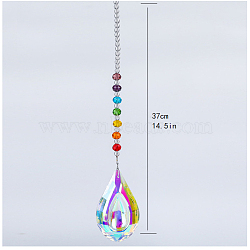 Chakra Theme K9 Crystal Glass Big Pendant Decorations, Hanging Sun Catchers, Teardrop, Colorful, 37cm(HJEW-PW0001-019D-01)
