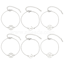 UNICRAFTALE 6Pcs 3 Styles 201 Stainless Steel Pentacle Link Bracelets, with Lobster Claw Clasps, Mixed Shapes, Stainless Steel Color, 2pcs/style(BJEW-UN0001-16P)