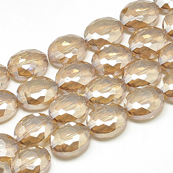 Electroplate Glass Beads Strands, Rainbow Plated, Faceted, Oval, PeachPuff, 20x16x9mm, Hole: 1.5mm, about 35pcs/27.7 inch(X-EGLA-S152-20x16mm-02)