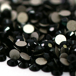 Glass Flat Back Rhinestone, Grade A, Back Plated, Faceted, Half Round, Jet, SS6, 1.9~2mm, 1440pcs/bag(RGLA-C002-SS6-280)