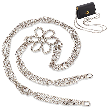 Double Strand Purse Chains, Aluminum Curb Chain Purse Straps, with Acrylic Flower Link and Alloy Swivel Clasps, Platinum, 102cm