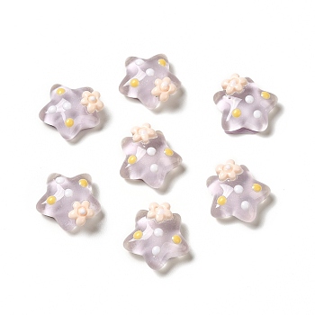 Translucent Resin Cabochons, Star with Flower & Polka Dot, Thistle, 15x16x7.5mm