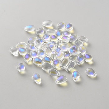 Teardrop Glass Charms, Clear AB, 9x6x5mm, Hole: 1mm