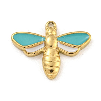 304 Stainless Steel Enamel Pendants, Dragonfly Charm, Golden, Medium Turquoise, 16.5x21x3mm, Hole: 1.5mm