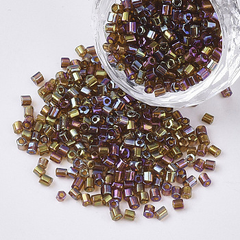 8/0 Two Cut Glass Seed Beads, Hexagon, Metallic Transparent Colours, Colorful, 2.5~3x2.5mm, Hole: 0.9mm, about 15000pcs/bag