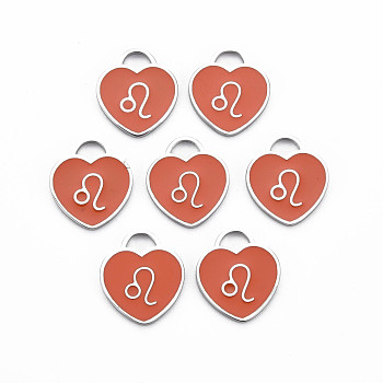 304 Stainless Steel Pendants, with Enamel, Heart with 12 Constellations, Leo, 16.5x14.5x1.5mm, Hole: 3x3.5mm