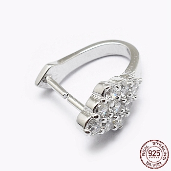 Rhodium Plated 925 Sterling Silver Micro Pave Cubic Zirconia Pendant Bails, Ice Pick & Pinch Bails, Rhombus, Platinum, 13x6x10mm, pin: 0.7mm