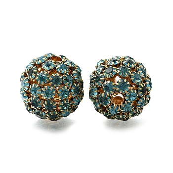 Rhinestone Brass Beads, Lead Free & Cadmium Free, Rack Plating, Round, Golden, 26x25.5mm, Hole: 4.5mm