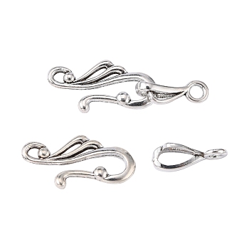 Tibetan Style Alloy Hook and Eye Clasps, Lead Free, Cadmium Free and Nickel Free, Antique Silver, Toggle: 12mm wide, 25mm long, Bar: 16mm long, hole: 3mm