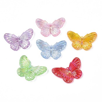 Transparent Acrylic Pendants, Pearlized, Butterfly, Mixed Color, 29.5x41.5x4.5mm, Hole: 2mm, about 240pcs/500g