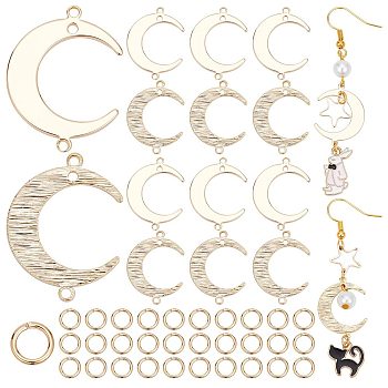 40Pcs 2 Styles Brass Connector Charms, with 40Pcs Open Jump Rings, Moon, Real 18K Gold Plated, 16.5~22x16.5~22x0.8~1mm, about 20pcs/style