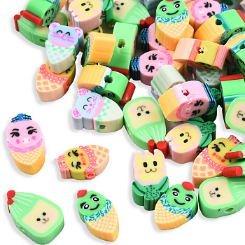 Handmade Polymer Clay Beads, Mixed Shapes with Expression, Mixed Color, 9~14.5x6~10x4~5mm, Hole: 1.5mm
