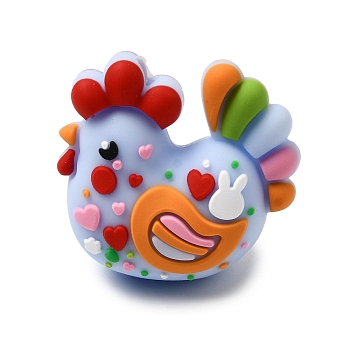 Easter Silicone Focal Beads, Colorful, Rooster, 28x30x16.5mm, Hole: 2mm