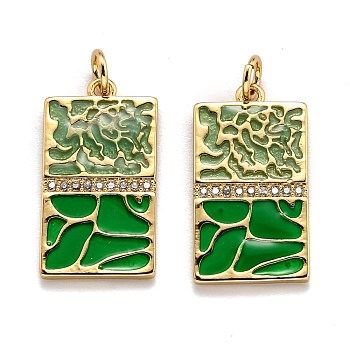 Brass Cubic Zirconia Pendants, Long-Lasting Plated, with Enamel, Rectangle, Real 18K Gold Plated, 22x12x2mm, Hole: 3.6mm