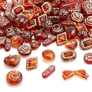 Elite 96PCS 12Style Transparent Acrylic Beads, Chocolate, Metal Enlaced, Mixed Shapes, 12~19x7~29x4.5~10mm, Hole: 1.5~2.5mm