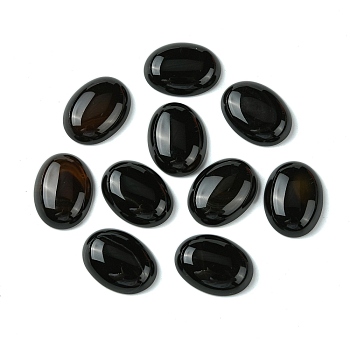 Natural Black Agate Cabochons, Dyed & Heated, Oval, Black, 20x15x5mm