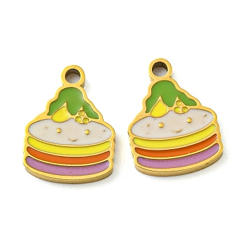 316 Surgical Stainless Steel Pendants, with Enamel, Golden, Cake, 11x8x1mm, Hole: 1.1mm