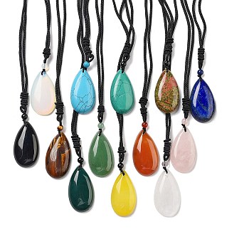 Gemstone Pendant Necklace with Nylon Cord for Women, Teardrop, 27.76~27.95 inch(70.5~71cm)