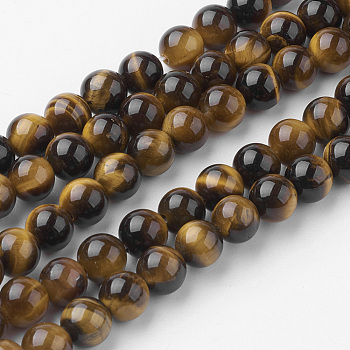 Natural Yellow Tiger Eye Bead Strands, Round, Grade A, 6~6.5mm, Hole: 1mm, about 60pcs/strand, 14.9 inch(38cm)