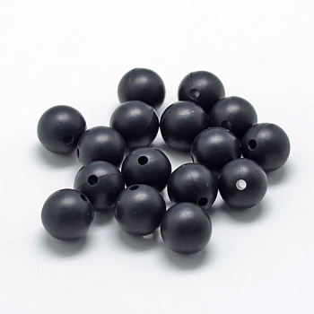 Food Grade Eco-Friendly Silicone Beads, Round, Black, 12mm, Hole: 2mm