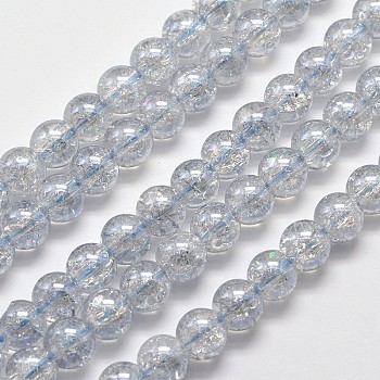 Electroplate Synthetic Crackle Quartz Bead Strands, Full Rainbow Plated, Round, Alice Blue, 6mm, Hole: 1mm, about 66pcs/strand, 15.7 inch