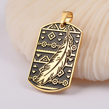 304 Stainless Steel Enamel Pendants, Rectangle with Leaf Pattern, Antique Golden, 40x21.5x2mm, Hole: 5x6.5mm