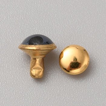 Round Brass Semi-Tublar Rivets, Collision Rivet, with Glass, for Purse, Bags, Boots, Leather Crafts Decoration, Golden, Gray, 9x7.5mm, Pin: 2.7mm, Cap: 5.5x3mm, Hole: 2.5mm