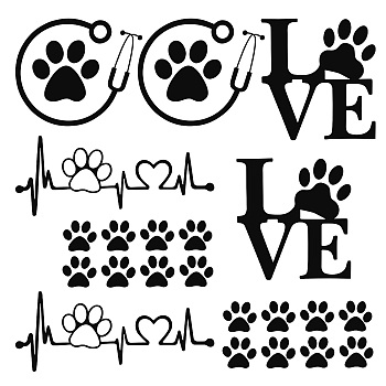 8 Sheets 4 Style Waterproof Heart & Bear Paw Pattern PET Car Decals Stickers, for Cars Motorbikes Luggages Skateboard Decor, Black, 80~170x78~124mm, 2 Sheets/style