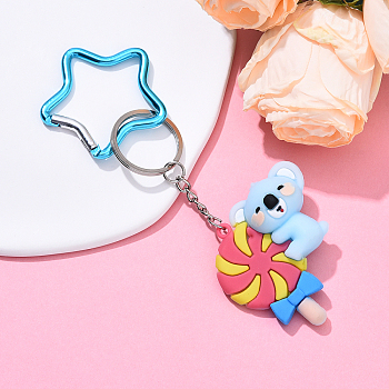 PVC Plastic Keychains, with Star Aluminum Alloy Key Clasps, Platinum, Koala, Candy, FireBrick, 140mm