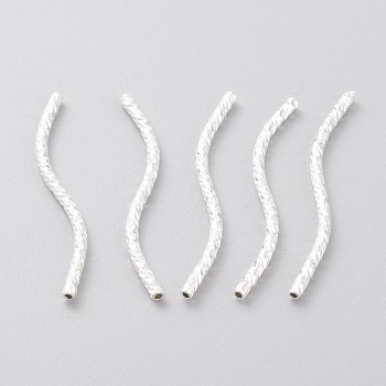Brass Tube Beads, Long-Lasting Plated, Curved Beads, 925 Sterling Silver Plated, 29x1.5mm, Hole: 0.8mm