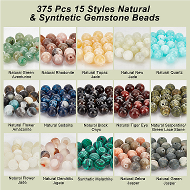 nbeads 375piezas 15 estilos de cuentas de piedras preciosas naturales y sintéticas(G-NB0003-87)-4
