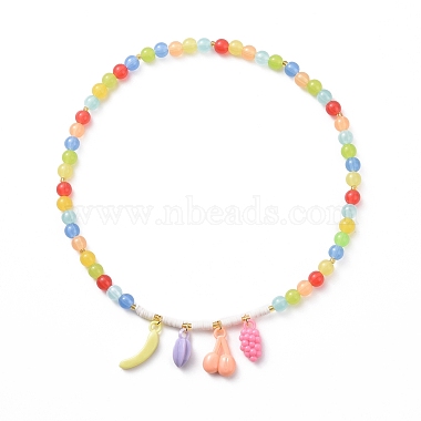 Acrylic Charm Necklace with Round Beaded Chains for Women(NJEW-JN04165)-2