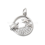 Brass Micro Pave Cubic Zirconia Pendants, Flat Round Charms, Long-Lasting Plated, Cadmium Free & Lead Free, with Jump Ring, Golden, Tree, 16x15.5x3mm, Hole: 3mm(KK-P343-01A-P)