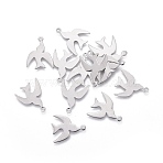 Tarnish Resistant 304 Stainless Steel Charms, Bird, Stainless Steel Color, 14x11.5x0.4mm, Hole: 1.2mm(X-STAS-P236-14P)