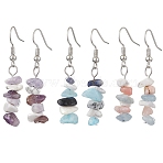 Natural Aquamarine & Pink Opal & White Jade & Sodalite & Amethyst & Purple Turquoise Dangle Earrings, with Brass Earring Findings, 45x1.5~13.5mm, 3pair/set(EJEW-JE06127)
