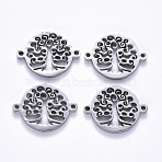 Tarnish Resistant 201 Stainless Steel Links Connectors, Laser Cut, Flat Round with Tree of Life, Stainless Steel Color, 14.5x19x1.5mm, Hole: 1.2mm(STAS-S114-22)