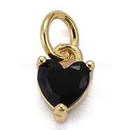Brass Micro Pave Cubic Zirconia Charms, Long-Lasting Plated, Real 18K Gold Plated, Heart, Black, 8x5x3.5mm, Hole: 3mm(X-KK-P192-08-G04)