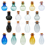 2 Sets 2 Styles Mini Glass Bottle, with Cork Plug, Wishing Bottle, for Charms Making, Vase Shape and Apple Shape, Mixed Color, 18~30x15.5~26.5mm, 9pcs/set, 1 set/style(GLAA-BC0001-32)