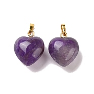 Natural Amethyst Pendants, with Golden Tone Brass Findings, Heart Charm, 18x15~15.5x6~8mm, Hole: 6x3mm(G-I311-A18-G)
