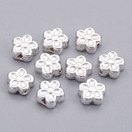 Metal Alloy Beads, Cadmium Free & Lead Free, Flower, Silver Color Plated, 7x3mm, Hole: 1mm(PALLOY-H1060-S)