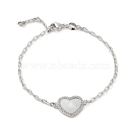 Brass Micro Pave Clear Cubic Zirconia Link Bracelets, Heart Shel Bracelets for Women, Platinum, 6-3/4 inch(17.2cm), Heart: 13x20mm(BJEW-Q336-01B-P)