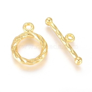 Alloy Toggle Clasps, Ring, Real 24K Gold Plated, Ring: 15x11x2mm, Hole: 1mm, Bar: 19x5x2.5mm, Hole: 1mm(PALLOY-G117-05G)