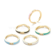 Brass Clear Cubic Zirconia Cuff Rings, Open Rings, Long-Lasting Plated, with Enamel, Real 18K Gold  Plated, Eye, Mixed Color, 2.5mm, Inner Diameter: 16.5mm(RJEW-B033-06)