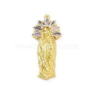 Eco-friendly Rack Plating Brass Micro Pave Cubic Zirconia Pendants, Cadmium Free & Lead Free, Long-Lasting Plated, Religion Virgin Mary Charm, Real 18K Gold Plated, 25.5x11.5x3mm, Hole: 0.6mm(KK-F843-26G)