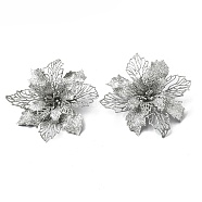 Plastic Glitter Artificial Flower, for Christmas Tree Decorations, Silver, 160~165x160~165x40mm(HJEW-R124-01)